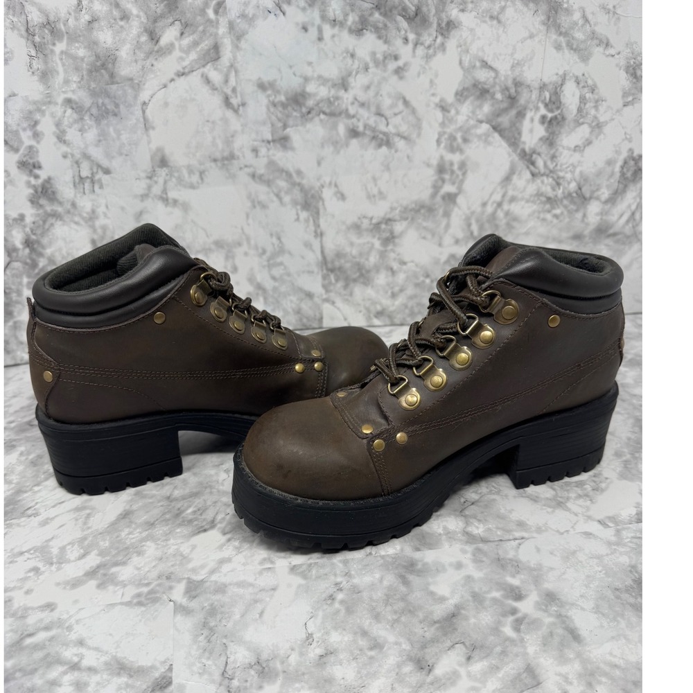 VTG 90s Fashion Bug 🤎Chunky Platform Boots Brown Hiker Grunge Y2K Gorpcore 8.5 - Picture 6 of 10